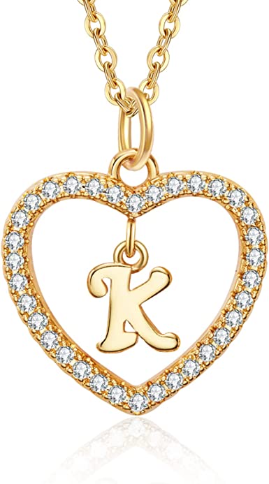 Photo 1 of bundle of 2 items 
Initial Heart Necklace for Women CZ Heart Letter A-Z Name Alphabet Pendant Necklace Valentine's Day gift
