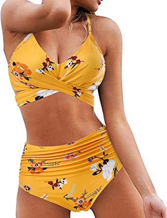 Photo 1 of OMKAGI Women's High Waisted Bandage Bikini Set Wrap Two Piece Push Up Swimsuits size : M 
