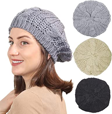 Photo 1 of bundle of 2 items 
MULIMU 3 Pieces Soft Lightweight Crochet Hats Ribbed French Berets Beanie Slouchy Knit Beret Hat for Women (2 packs) 
