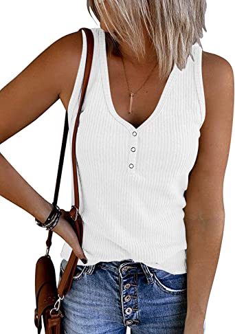 Photo 1 of MEROKEETY Womens V Neck Tank Tops Summer Sleeveless Ribbed Button Casual Henley Shirts (XXL) 
