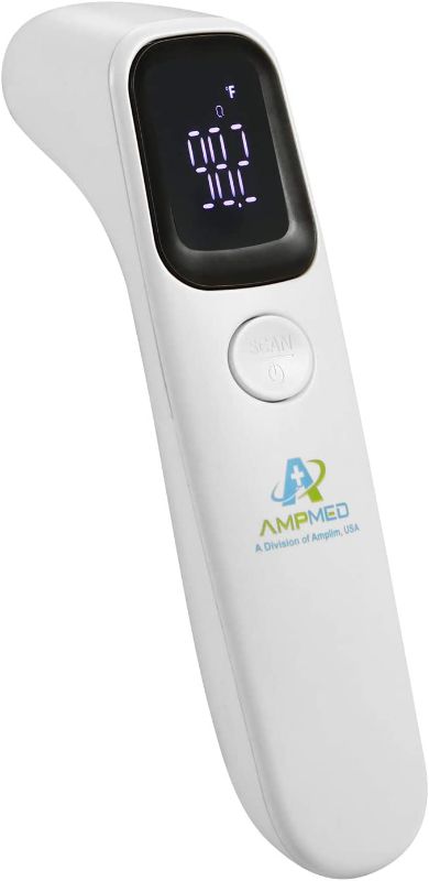 Photo 1 of Amplim Hospital Medical Grade Non Contact Digital Clinical Forehead Thermometer for Adults, Kids, Toddlers, Infants, and Babies, FSA HSA Approved, 2001W2, White
