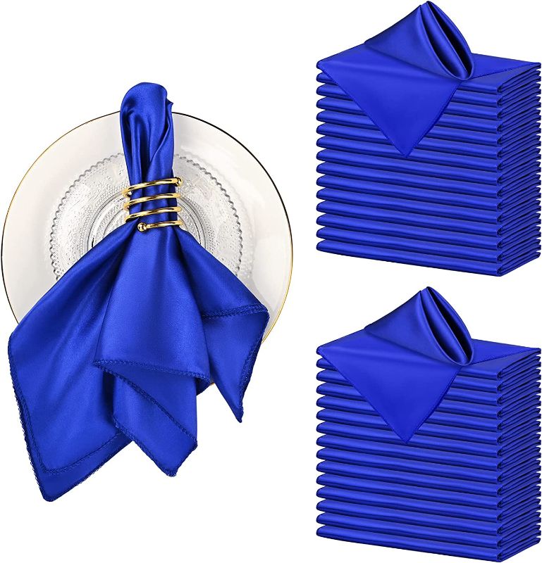 Photo 1 of 30 Pack Satin Napkin 17 x 17 Inch Square Royal Blue Dinner Napkins Soft Smooth Fabric Reusable Bright Table Napkin for Wedding Banquet Party Restaurant Decoration(Royal Blue)