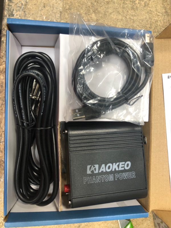 Photo 2 of Aokeo 48V Phantom Power Supply Powered by USB Plug in, Included with 8 feet USB Cable, Bonus + XLR 3 Pin Microphone Cable for Any Condenser Microphone Music Recording Equipment
