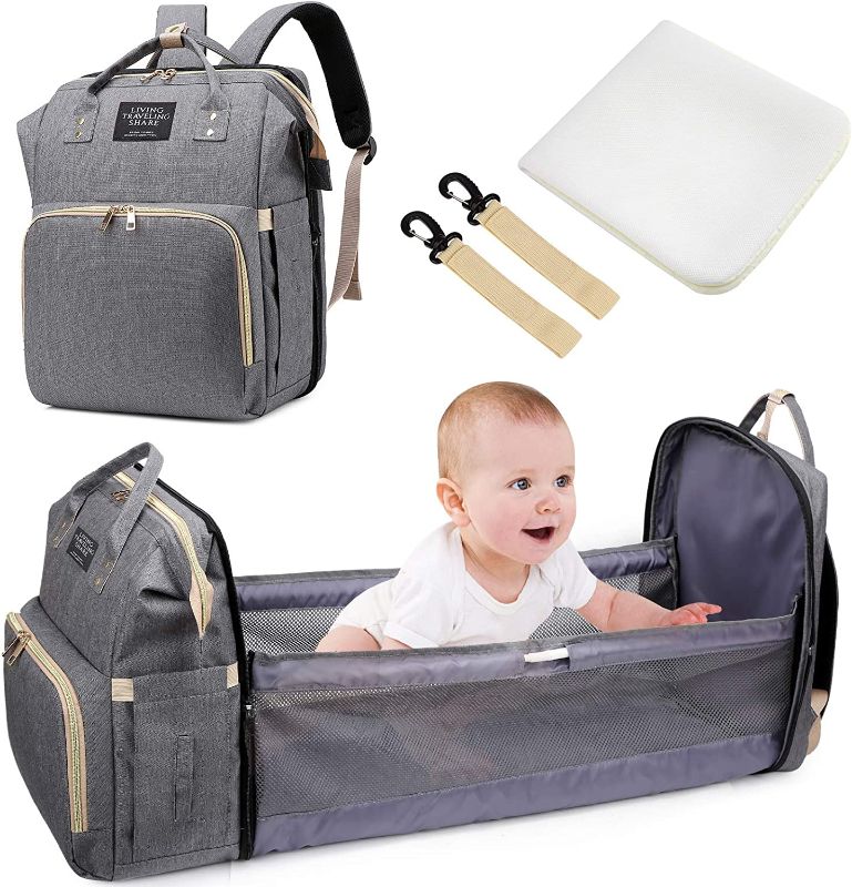 Photo 1 of Baby Diaper Backpack - Uiter 3 in 1 Baby Doll Diaper Bag Portable Bed, Foldable Travel Infant Bassinets for Baby Waterproof Sleeping Bag with Mattress, Large Space Mummy Bag (Grey)
