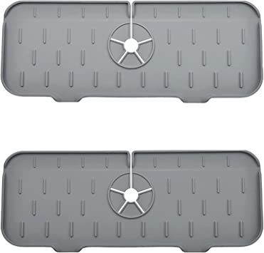 Photo 1 of 2 Pack Silicone Sink Faucet Mat, Splash Guard Draining Pad Behind Faucet, Drip Protector Countertop Drying Mats for Kitchen Bathroom Sink Faucet Handle Splash Water Catcher Mat (Style 1, Grey)
SET OF 2