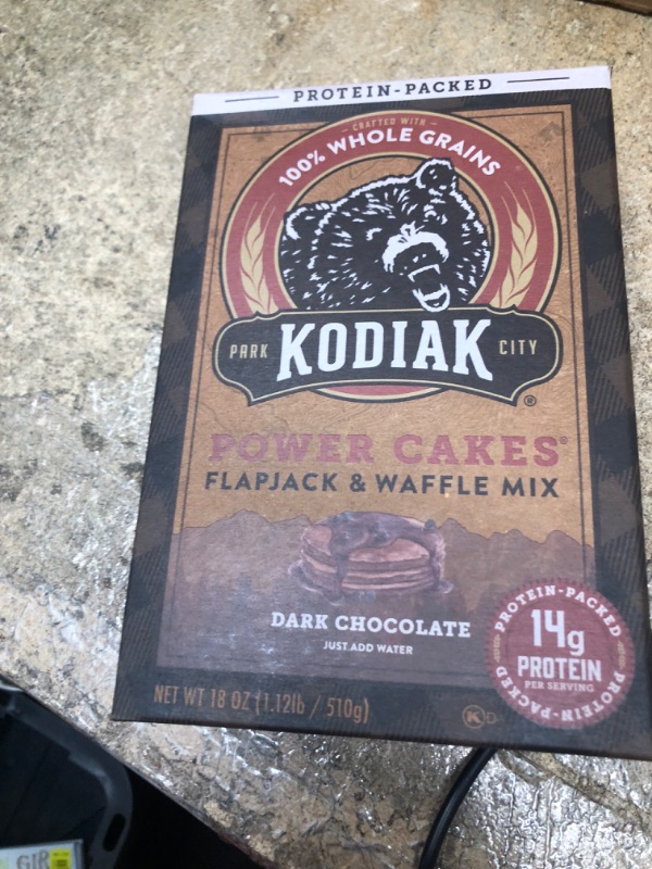 Photo 1 of **EXPIRES AUG30/2022** Kodiak Cakes Protein Pancake Power Cakes, Flapjack and Waffle Baking Mix, Dark Chocolate, 18 Ounce
SET OF 6