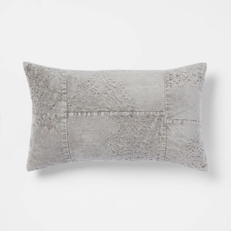 Photo 1 of 2 Oversized Washed Pieced Chenille Lumbar Throw Pillow - Threshold™
