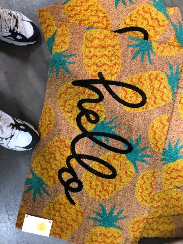 Photo 2 of 1'6"x2'6" Hello Pineapples Doormat Yellow - Sun Squad™
