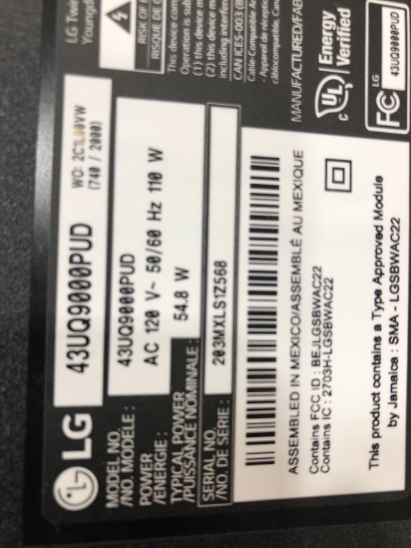 Photo 1 of STUCK IN POWER ONLY MODE 
LG 43-Inch Class UQ9000 Series Alexa Built-in 4K Smart TV (3840 x 2160), 60Hz Refresh Rate, AI-Powered 4K, Cloud Gaming (43UQ9000PUD, 2022)