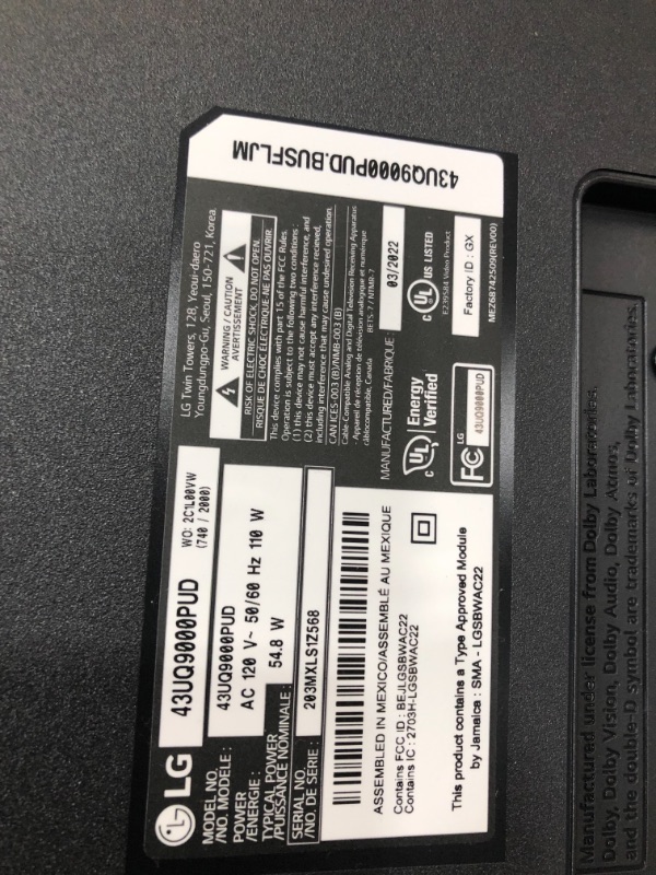Photo 1 of STUCK IN POWER ONLY MODE 
LG 43-Inch Class UQ9000 Series Alexa Built-in 4K Smart TV (3840 x 2160), 60Hz Refresh Rate, AI-Powered 4K, Cloud Gaming (43UQ9000PUD, 2022)