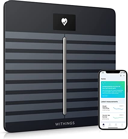 Photo 1 of Withings Body Cardio – Premium Wi-Fi Body Composition Smart Scale, Tracks Heart Health, Vascular Age, BMI, Fat, Muscle & Bone Mass, Water %, Digital Bathroom Scale with App Sync via Bluetooth or Wi-Fi

-powers on 