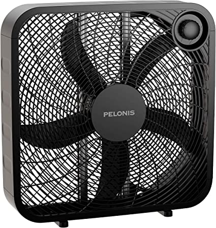 Photo 1 of PELONIS 3-Speed Box Fan For Full-Force Circulation With Air Conditioner, Upgrade Floor Fan, Black

-powers on 