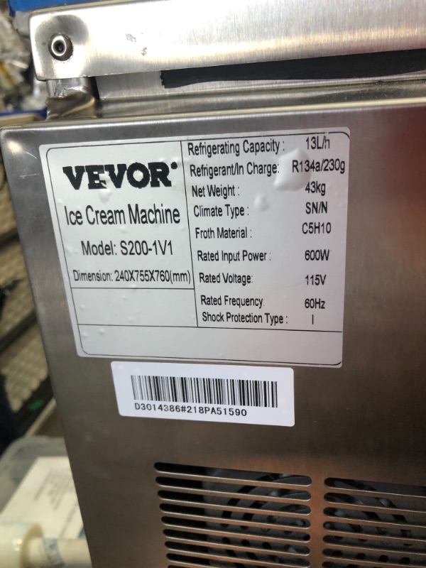 Photo 6 of PARTS ONLY DOES NOT TURN ON 
VEVOR Commercial Ice Cream Machine, 4.7-5.3Gal/H Soft Serve Machine, Single Flavor Ice Cream Maker, 1500W Countertop Soft Serve Ice Cream Machine with 1.6Gal Tank, LCD Panel, 6 Magic Heads