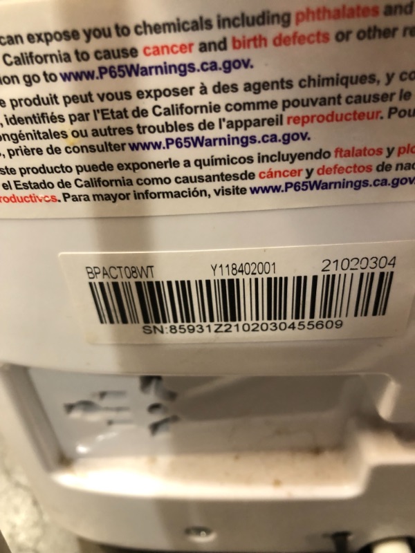 Photo 6 of PARTS ONLY 
stuck in FT mode not functional 
BLACK+DECKER 8,000 BTU Portable Air Conditioner with Remote Control, White