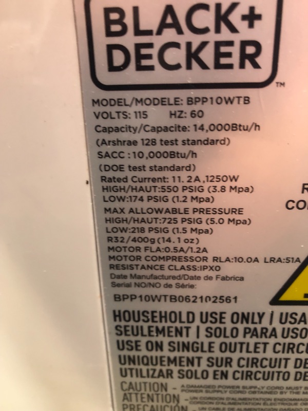 Photo 4 of NOT FUNCTIONAL COMPRESSOR DID NOT COME ON 
BLACK+DECKER 14,000 BTU Portable Air Conditioner with Remote Control, White