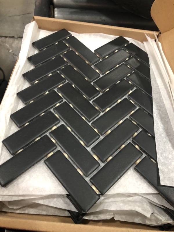 Photo 2 of 16 items 
Daltile Restore Matte Black Herringbone 9 in. x 12 in. x 6.35 mm Glazed Ceramic Mosaic Tile (0.6 sq. ft./Each)
(x16)