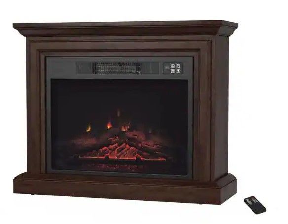 Photo 1 of NOT A COMPLETE SET ONLY THE FIRPLACE 
Northwest 31 in. Mobile Electric Fireplace with Mantel in Brown

-POWERS ON
