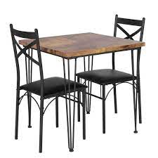 Photo 1 of 29 in. L Brown 3-Piece Dining Set Modern Dining Table Set Metal and Wood Square Dining Table for Dining Room w/2 Chair
