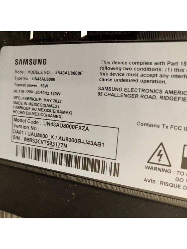 Photo 1 of PARTS ONLY SCREEN DOES NOT DISPLAY PROPERLY BLOWN OUT CAN SEE AT AN ANGLE
 SAMSUNG 43-Inch Class Crystal 4K UHD AU8000 Series HDR, 3 HDMI Ports, Motion Xcelerator, Tap View, PC on TV, Q Symphony, Smart TV with Alexa Built-In (UN43AU8000FXZA, 2021 Model)