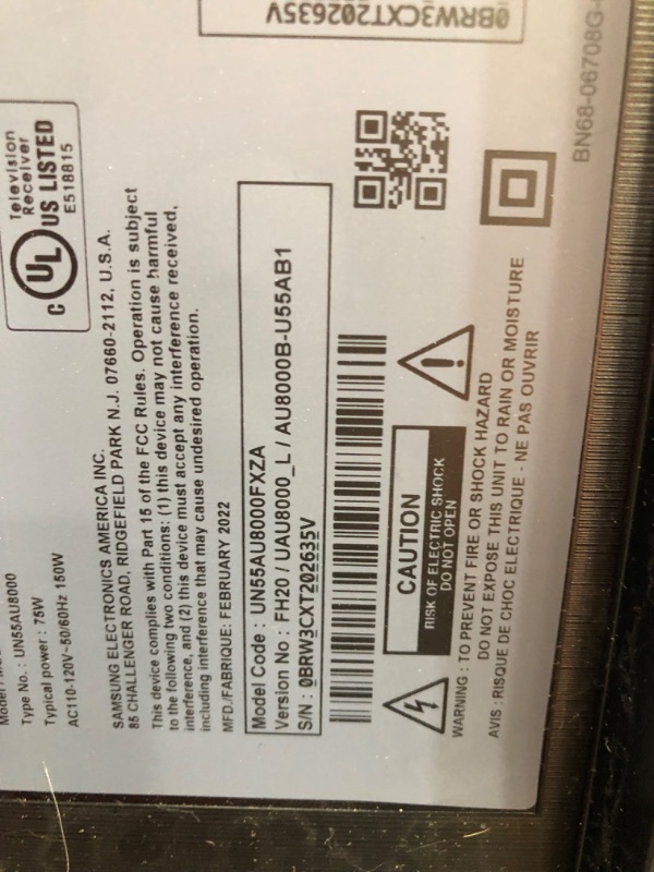 Photo 7 of PARTS ONLY DISPLAY DOESN'T SHOW ANYTHING SCREEN DOES NOT LOOK DAMAGED 
SAMSUNG 55-Inch Class Crystal 4K UHD AU8000 Series HDR, 3 HDMI Ports, Motion Xcelerator, Tap View, PC on TV, Q Symphony, Smart TV with Alexa Built-In (UN55AU8000FXZA, 2021 Model)