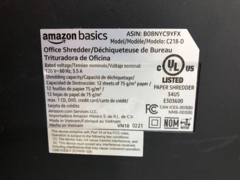 Photo 4 of Amazon Basics Micro Cut Paper Shredder and Credit Card CD Shredder with 6 Gallon Bin, 12 Sheet Capacity