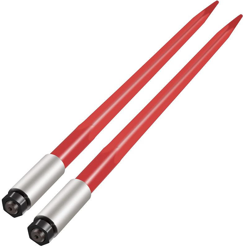 Photo 1 of **ONLY ONE SPEAR**
Mophorn Pair Hay Spear 39" Bale Spear 3000 lbs Capacity, Bale Spike Quick Attach Square Hay Bale Spears 1 3/4", Red Coated Bale Forks, Bale Hay Spike with Hex Nut & Sleeve for Buckets Tractors Loaders
