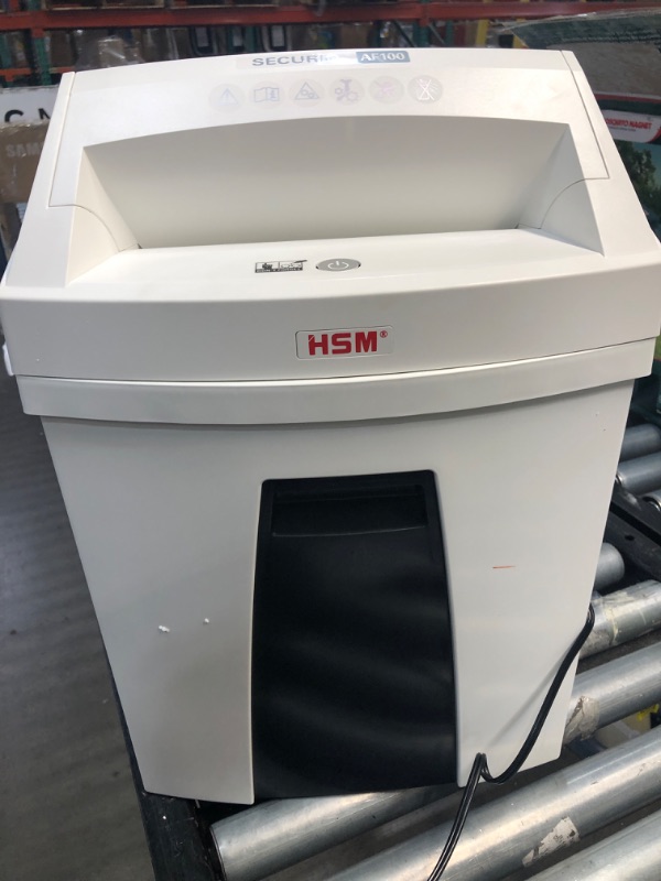 Photo 2 of HSM SECURIO AF100c, 100-Sheet Automatic Cross-Cut Shredder, P-4 Security Level, 6.6 Gallon, White
