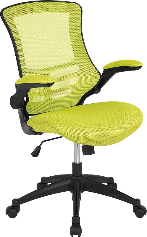 Photo 1 of Flash Furniture Mid-Back Green Mesh Swivel Ergonomic Task Office Chair with Flip-Up Arms
