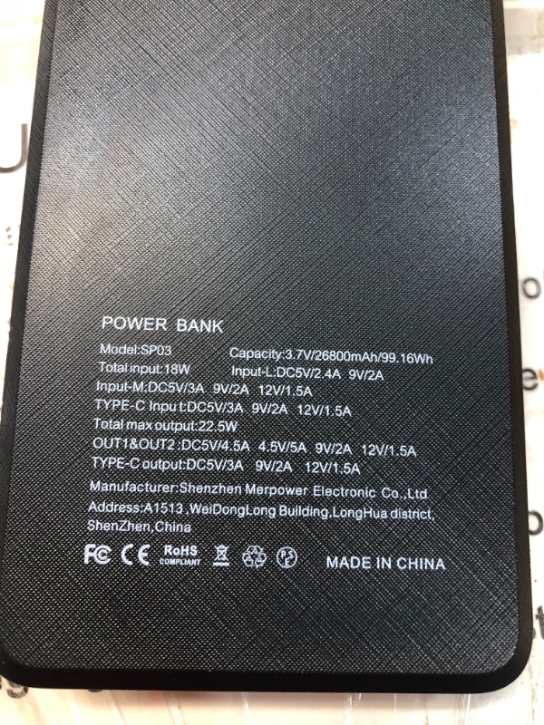Photo 1 of Portable Charger Power Bank, 18W PD QC 3.0 Fast Charger Battery Pack 3 High Speed Outputs 26800mAh Battery Bank,External Battery USB C w/LED Display 3 Inputs Lightning Phone Charger for iPhone Android