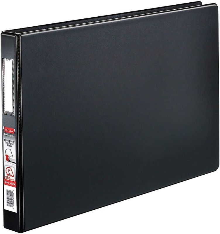 Photo 1 of CARDINAL PREMIER 11 X 17 3-RING BINDER, 1" LOCKING SLANT-D RINGS, HEAVY-DUTY COVERS, 250-SHEET CAPACITY, BLACK WITH SPINE LABEL (12112V4)