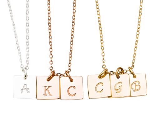 Photo 1 of DOES NOT INCLUDE ANY LETTERS 
Tiny Initial Necklace, Gold Square Tag Necklace, Personalized Small Letter Necklace,  Gold Monogram Square Shaped Necklace 