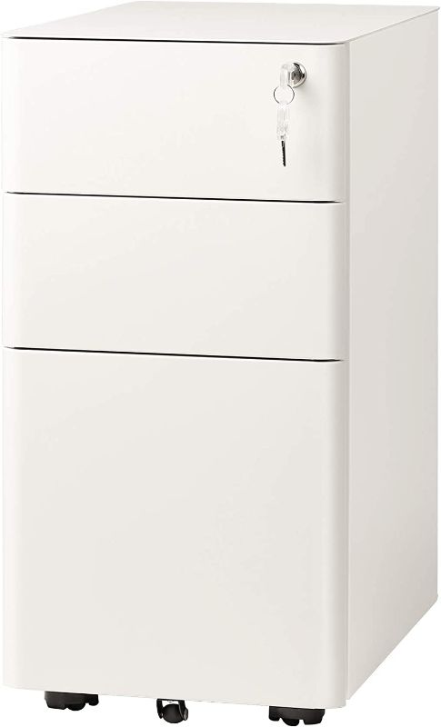 Photo 1 of ***ASSEMBLY REQUIRED*** DEVAISE 3-Drawer Slim Vertical File Cabinet, Fully Assembled Except Casters, Legal/Letter Size, White
