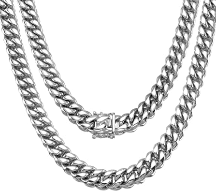 Photo 1 of Jewelry Kingdom 1 Mens Necklace or Bracelet, 12MM Silver Cuban Link Chain for Men's Jewelry, Miami Chain Necklace for Women, High Polished 316L Stainless Steel(Length of 20 Inches)
