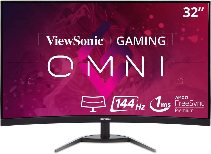 Photo 1 of ViewSonic OMNI VX3268-2KPC-MHD 32 Inch Curved 1440p 1ms 144Hz Gaming Monitor with FreeSync Premium, Eye Care, HDMI and DisplayPort
