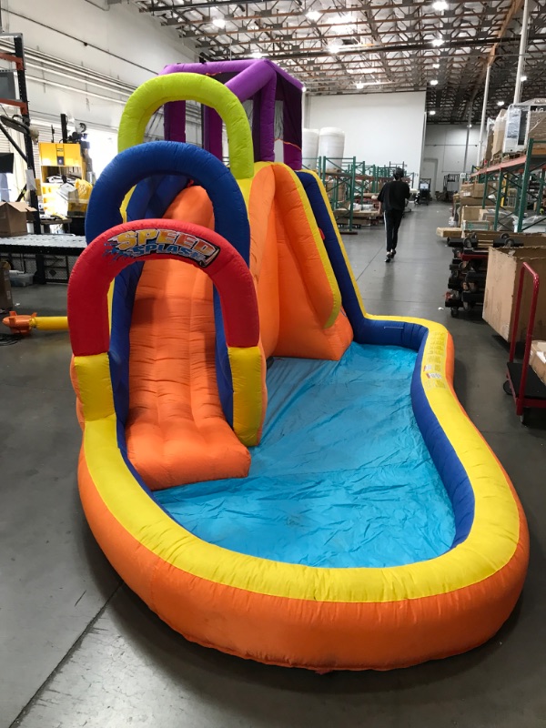 Photo 6 of BANZAI Speed Slide Water Park, Length: 14 ft 7 in, Width: 9 ft 6 in, Height: 8 ft, Inflatable Outdoor Backyard Water Slide Splash Bounce Climbing Toy
