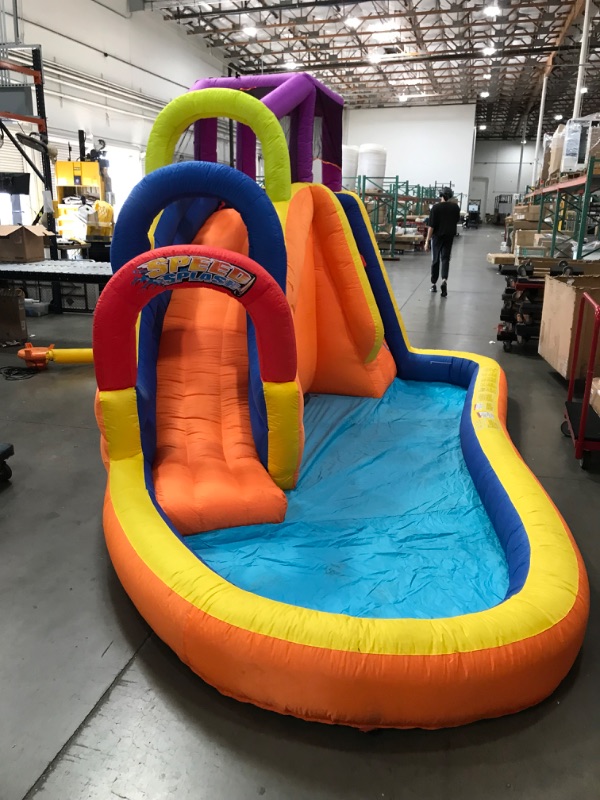 Photo 3 of BANZAI Speed Slide Water Park, Length: 14 ft 7 in, Width: 9 ft 6 in, Height: 8 ft, Inflatable Outdoor Backyard Water Slide Splash Bounce Climbing Toy
