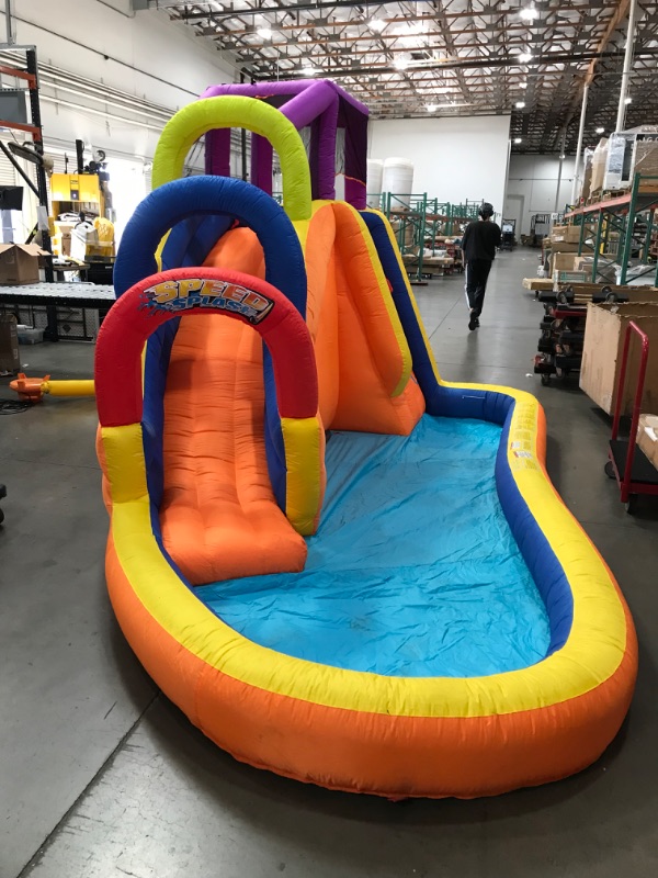 Photo 4 of BANZAI Speed Slide Water Park, Length: 14 ft 7 in, Width: 9 ft 6 in, Height: 8 ft, Inflatable Outdoor Backyard Water Slide Splash Bounce Climbing Toy
