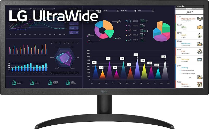Photo 1 of LG 26WQ500-B 26 Inch Class 21:9 UltraWide Full HD (2560x1080) IPS Monitor with AMD FreeSync Premium, sRGB 99% Color Gamut and HDR10 and 3-Side Virtually Borderless Display – Black (25.7” Diagonal)
