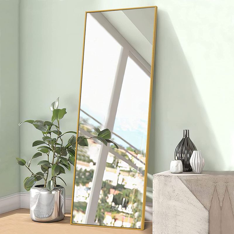 Photo 1 of  Floor Mirror Full Length Mirror Large Long Mirror Wall Mounted Mirror Full Body Mirror Dressing Mirror for Bathroom/Bedroom/Living Room Aluminum Alloy Frame (Gold, 65" x 22")
