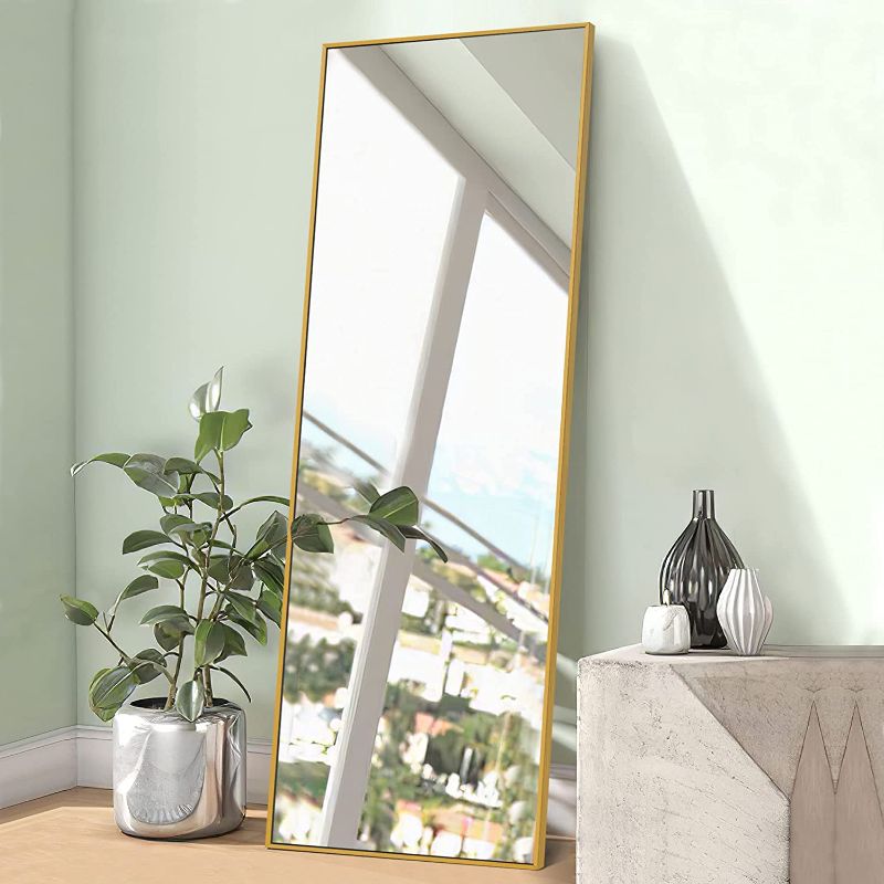 Photo 1 of  Floor Mirror Full Length Mirror Large Long Mirror Wall Mounted Mirror Full Body Mirror Dressing Mirror for Bathroom/Bedroom/Living Room Aluminum Alloy Frame (Gold, 65" x 22")