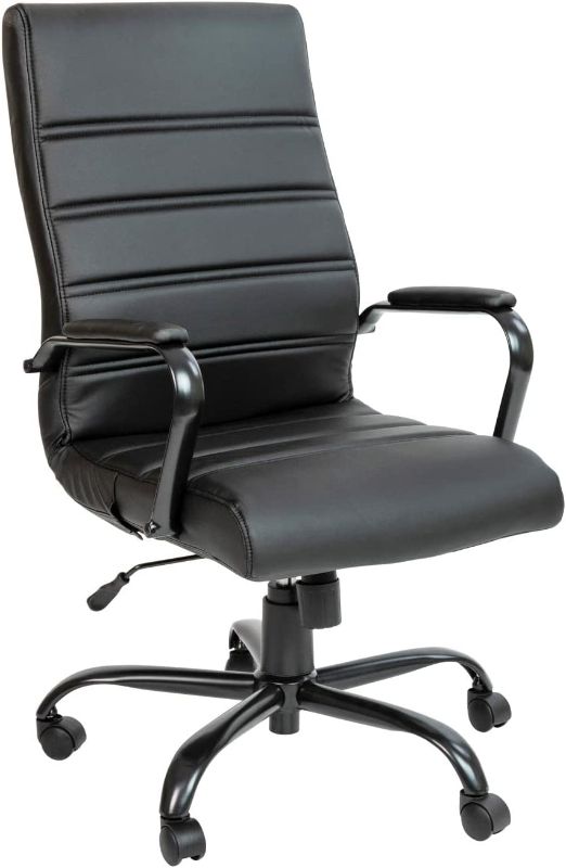 Photo 1 of Flash Furniture High Back Desk Chair - Black LeatherSoft Executive Swivel Office Chair with Black Frame - Swivel Arm Chair
