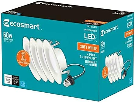 Photo 1 of EcoSmart 4 in. White Integrated LED Recessed Trim Soft White 4-Pack
