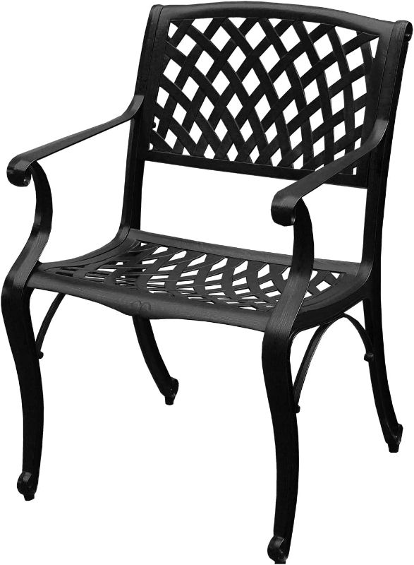 Photo 1 of  Modern Outdoor Mesh Cast Aluminum Black Patio Dining Chair
