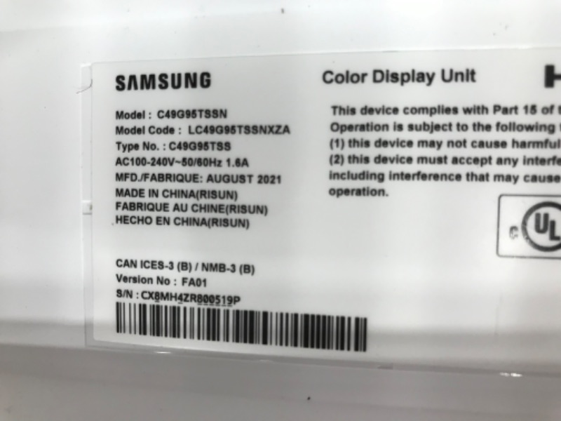 Photo 1 of SAMSUNG 49-inch Odyssey G9 Gaming Monitor | QHD, 240hz, 1000R Curved, QLED, NVIDIA G-SYNC & FreeSync | LC49G95TSSNXZA Model
