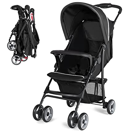 Photo 1 of Baby Joy Lightweight Stroller, Compact Toddler Travel Stroller for Airplane, Infant Stroller w/Adjustable Backrest/Footrest/Canopy, 5-Point Harness, Storage Basket, Easy One-Hand Fold, Black
