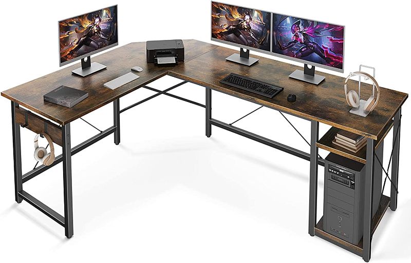 Photo 1 of Coleshome L Shaped Computer Desk  with Storage Shelves Gaming L Desk Workstation for Home Office Wood & Metal, Vintage
