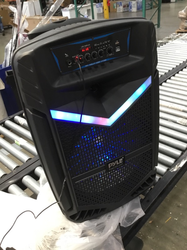 Photo 2 of Portable Bluetooth PA Speaker System - 1200W Rechargeable Outdoor Bluetooth Speaker Portable PA System w/ 15” Subwoofer 1” Tweeter, Recording Function Mic In Party Lights USB/SD Radio - Pyle PPHP1542B
