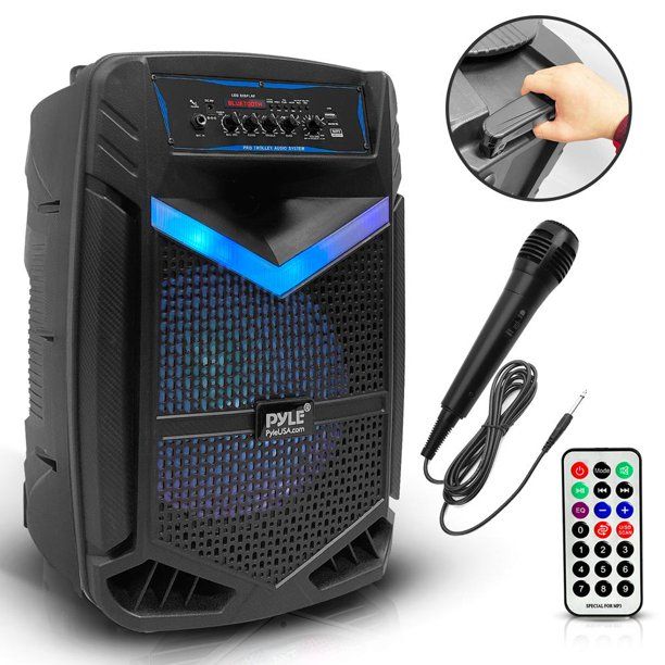 Photo 1 of Portable Bluetooth PA Speaker System - 1200W Rechargeable Outdoor Bluetooth Speaker Portable PA System w/ 15” Subwoofer 1” Tweeter, Recording Function Mic In Party Lights USB/SD Radio - Pyle PPHP1542B
