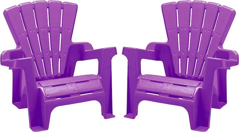 Photo 1 of American Plastic Toys Kids’ Adirondack (Pack of 2), Outdoor, Indoor, Beach, Backyard, Lawn, Stackable Lightweight, Portable, Wide Armrests, Comfortable Lounge Chairs for Children, Purple (2pk)
