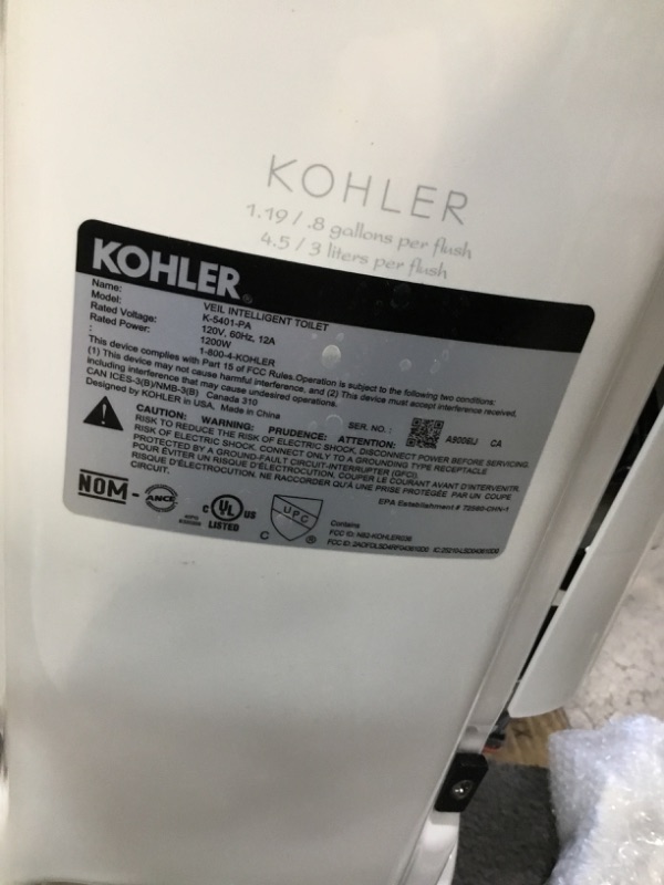 Photo 5 of *** LIKE NEW***
Kohler K-5401-PA-0 Veil Comfort Height Skirted One-Piece Elongated Dual-Flush Intelligent toilet, White
